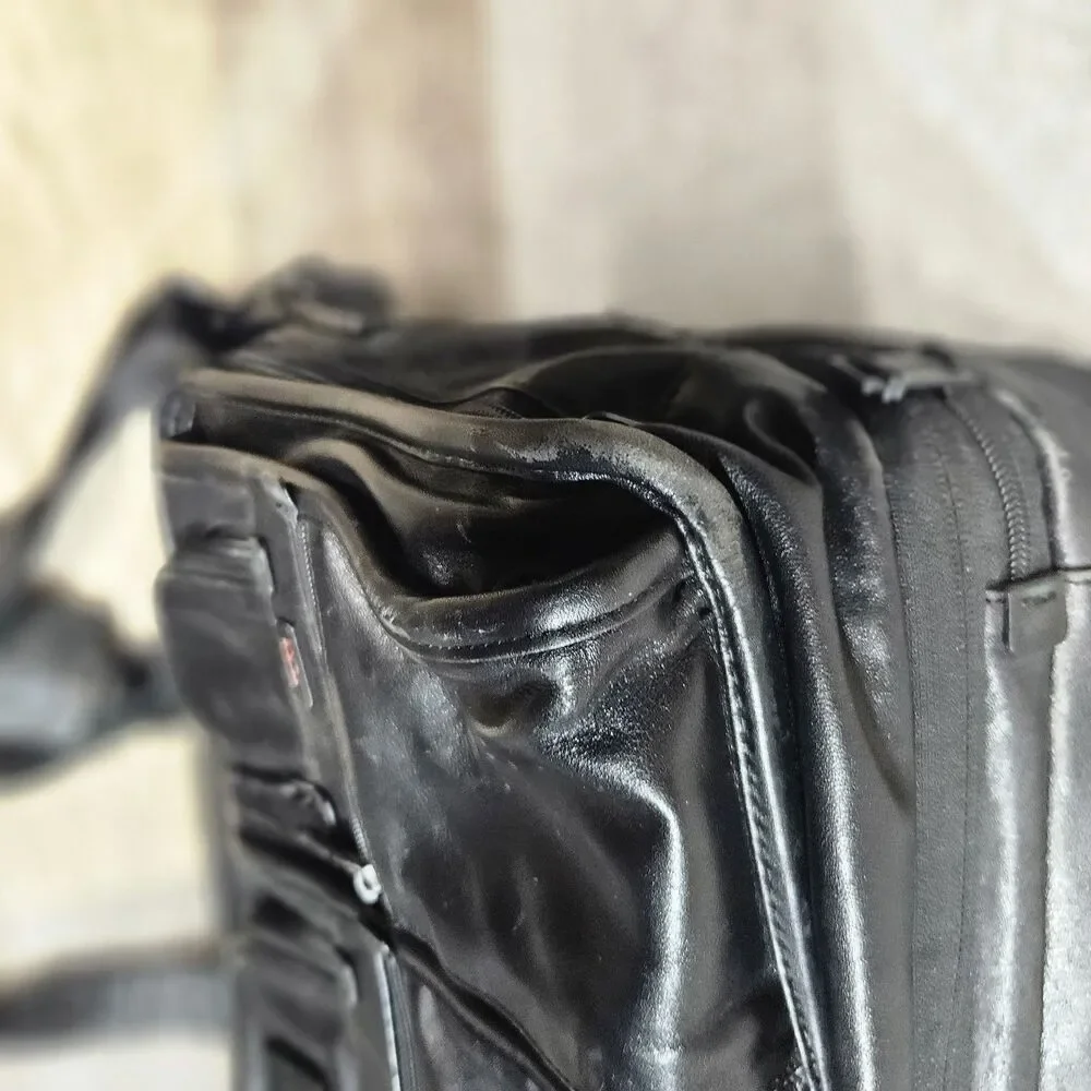 TUMI Black Leather Expandable Laptop Briefcase